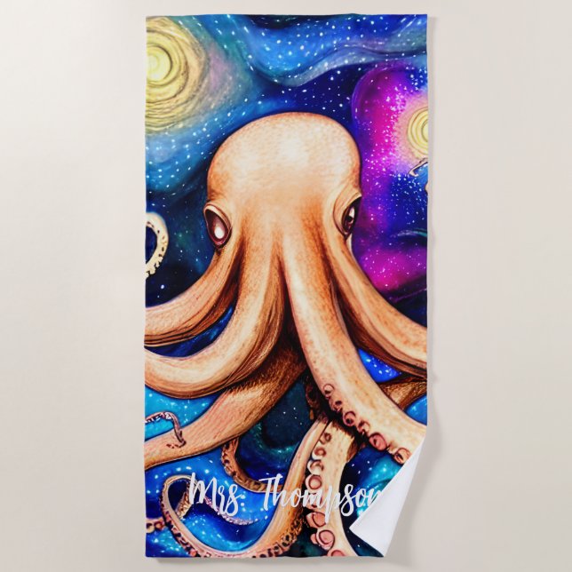 Tentacles Octopus with Personalized Name Beach Towel (Front)