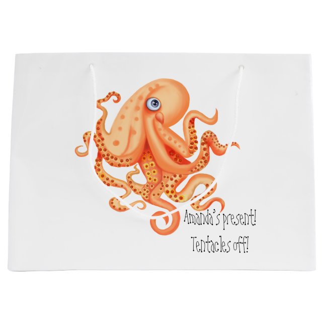 Tentacles off personalized cute orange octopus large gift bag (Front)