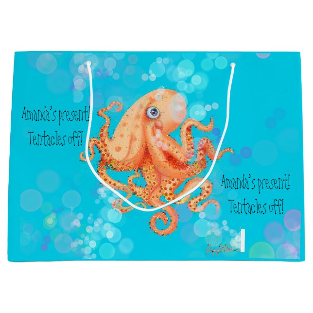 Tentacles off personalized octopus with bubbles large gift bag (Front)