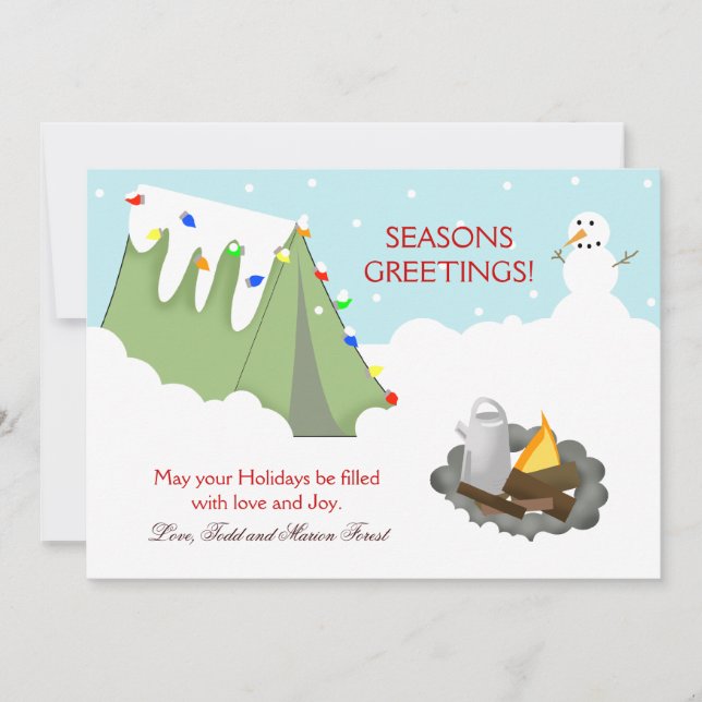 Tente Camping Neige Carte de Noël (Devant)