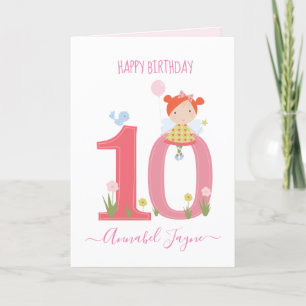 Tenth birthday fairy cute pink personalized  card