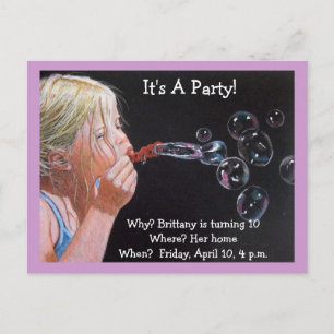 TENTH BIRTHDAY INVITATION BUBBLES POSTCARD