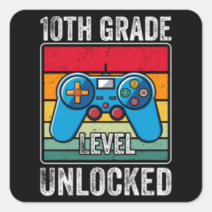 Tenth Grade Level Unlocked Video Game Student Gift Square Sticker
