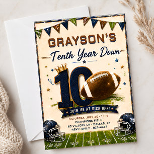Tenth Year Down Football Birthday Invitation
