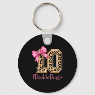 Tenth Years Old Girl Birthday Bow Coquette Leopard Keychain