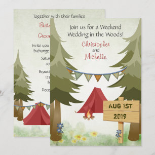 Tents and Campfire Woodland Camping Wedding Invitation