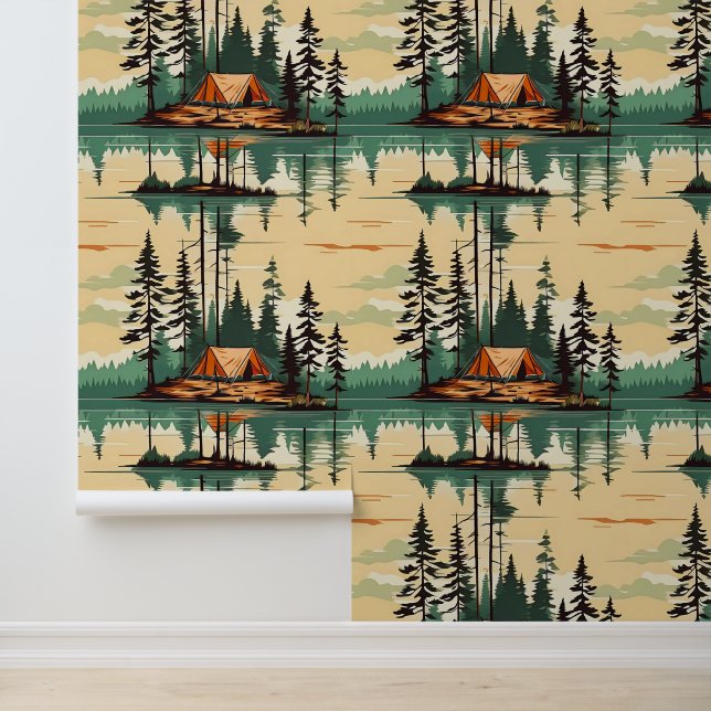 Tents in the middle of Pine Trees Campsite Wallpaper (Application)