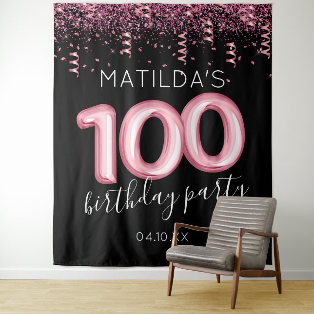 Tenture 100e anniversaire noir rose toile de fond photo (En situation)