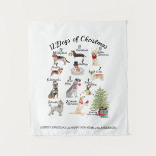 Tenture 12 chiens des casquettes de vacances de Noël,