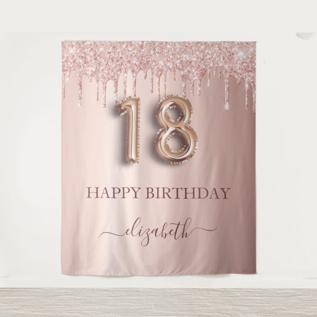 Tenture 18e anniversaire blush rose rose or parties scinti (Devant)