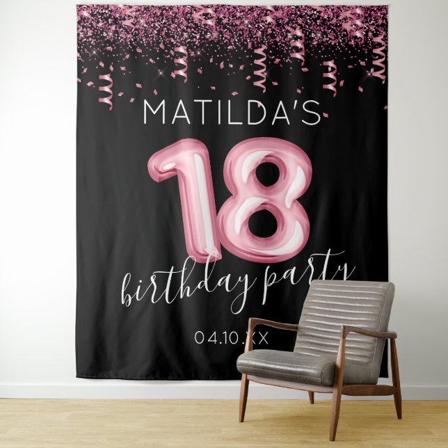 Tenture 18e anniversaire noir rose toile de fond photo (En situation)