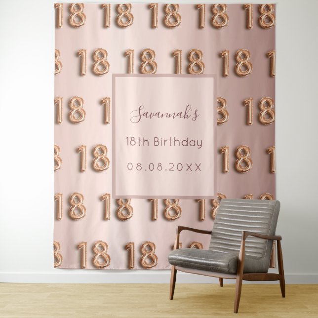 Tenture 18e anniversaire rose or rose monogramme luxueux (En situation)