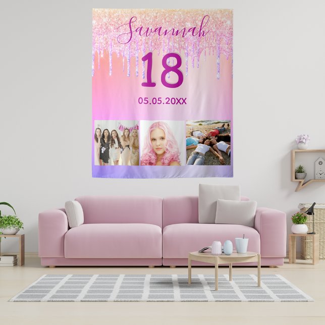 Tenture 18e anniversaire rose violet photo parties scintil (Créateur téléchargé)