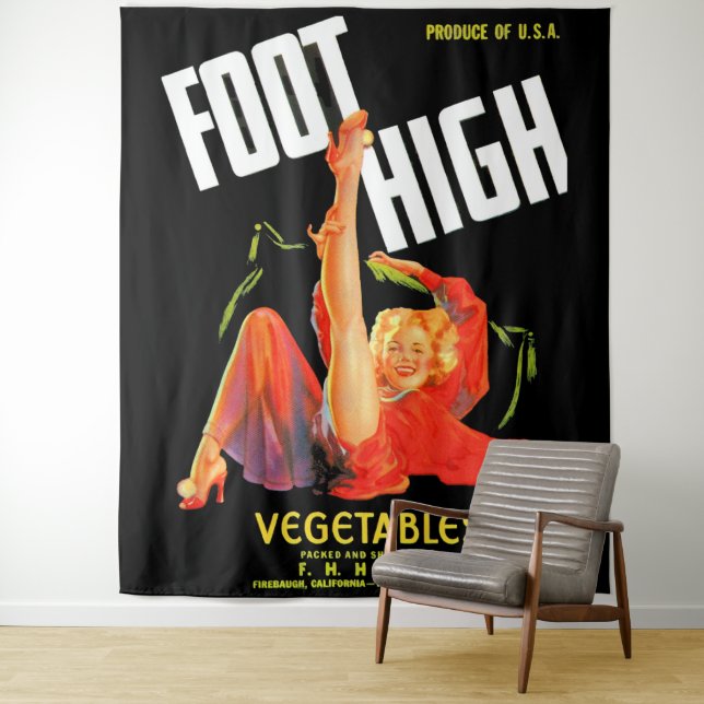 Tenture 1940s marmite étiquette pied légumes hauts légumes (En situation)