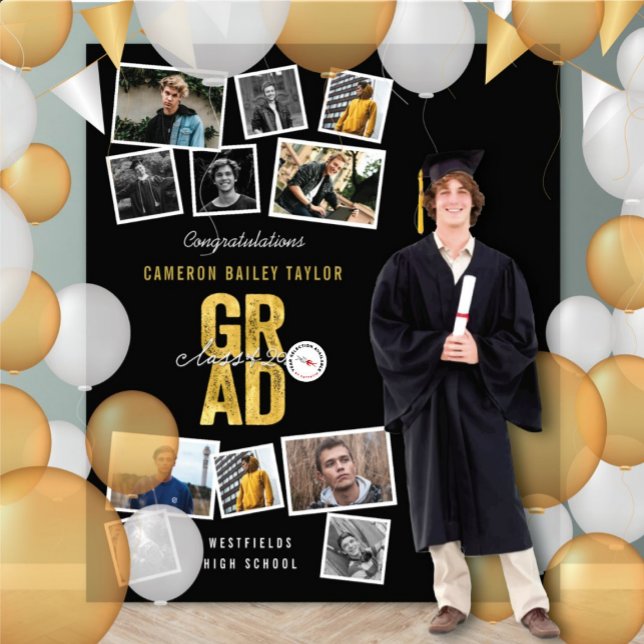 Tenture 2024 Gold GRAD Graduation Party 11 Photo Contexte (2025 Gold GRAD Graduation Party 11 Photo Backdrop Tapestry | fatfatin @ zazzle.com/color_therapy)