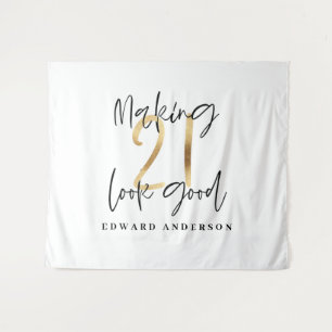 Tenture 21e anniversaire moderne noir et or design