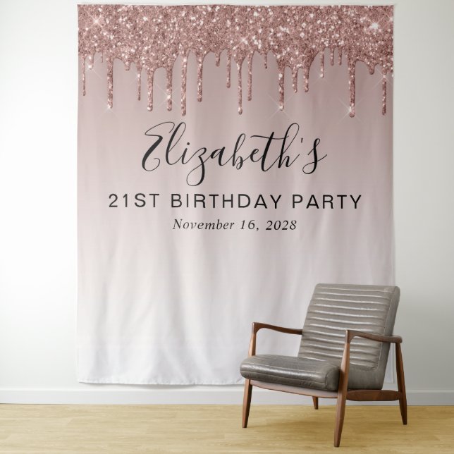 Tenture 21e anniversaire Rose Parties scintillant d'or Con (En situation)