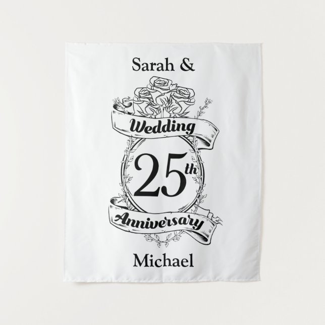 Tenture 25e Rose des fleurs du Mariage d'argent (Devant)