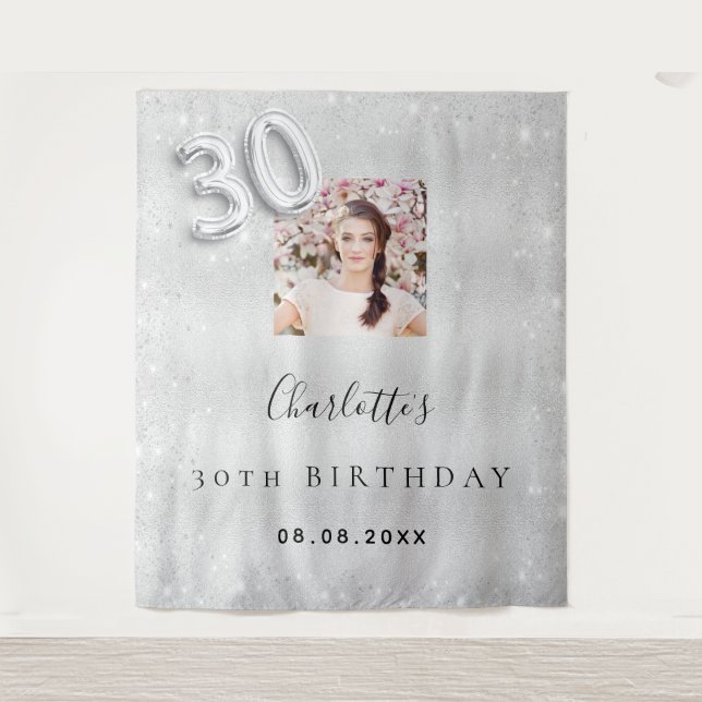 Tenture 30e anniversaire argent photo parties scintillant  (Devant)