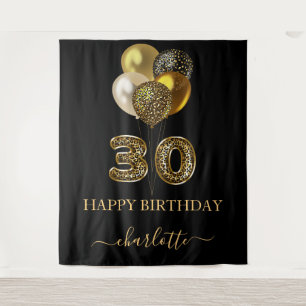 Tenture 30e anniversaire noir or léopard écriture nom