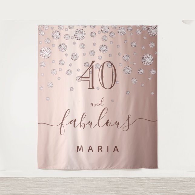 Tenture 40 fabuleux anniversaire rose or diamants glam (Devant)