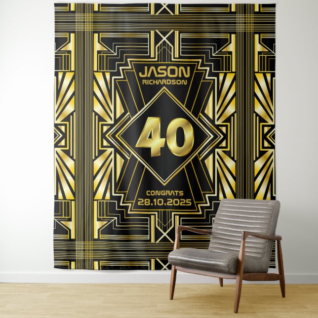 Tenture 40e anniversaire Art Déco Gold Black Great Gatsby (En situation)