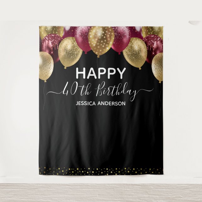 Tenture 40e anniversaire Gold Burgundy Black Balloon (Devant)