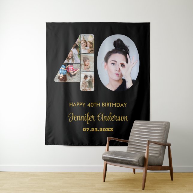 Tenture 40e anniversaire Numéro 40 Photo Collage moderne N (En situation)