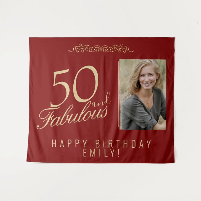 Tenture 50 and Fabulous 50th Birthday Photo Backdrop (Devant (Horizontal))