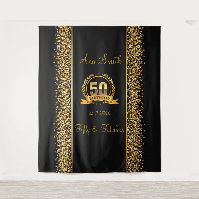 Tenture 50 Anniversaire Gold & Black Anniversaire Tapestry (Devant)