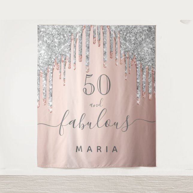 Tenture 50 fabuleux anniversaire rose gold argent paillett (Devant)