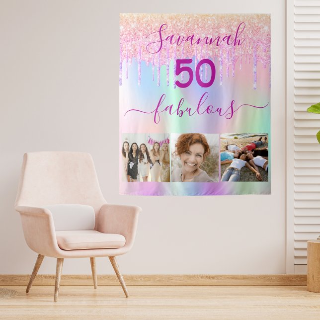 Tenture 50 fabuleux anniversaire rose violet paillettes ph (Créateur téléchargé)