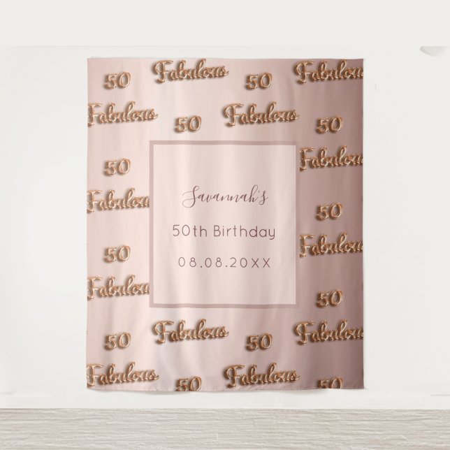 Tenture 50 fabuleux rose gold blush nom d'anniversaire (Devant)