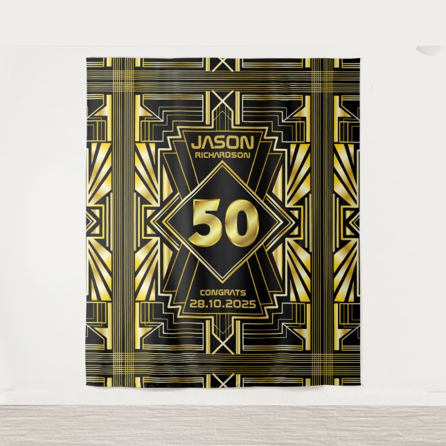 Tenture 50e anniversaire Art Déco Gold Black Great Gatsby (Devant)