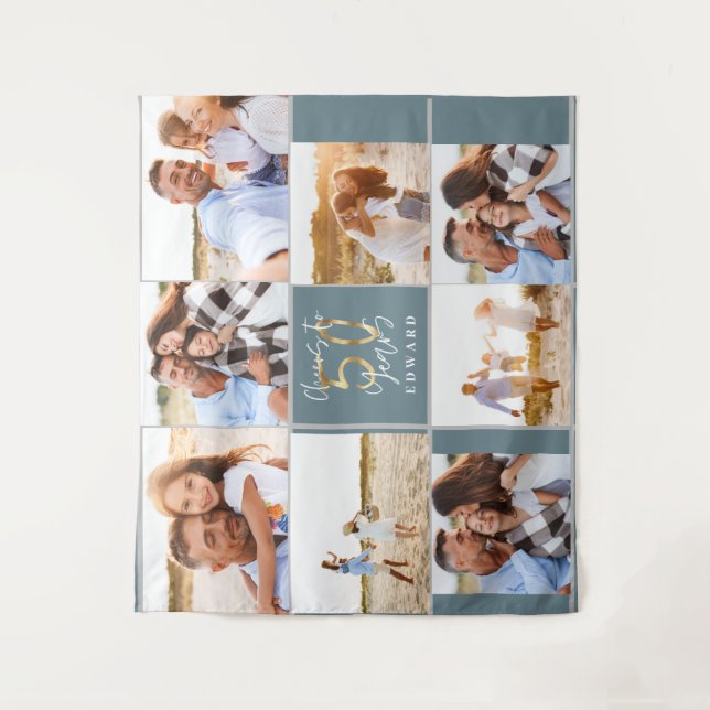 Tenture 50e anniversaire moderne noir et or photo collage (Devant)