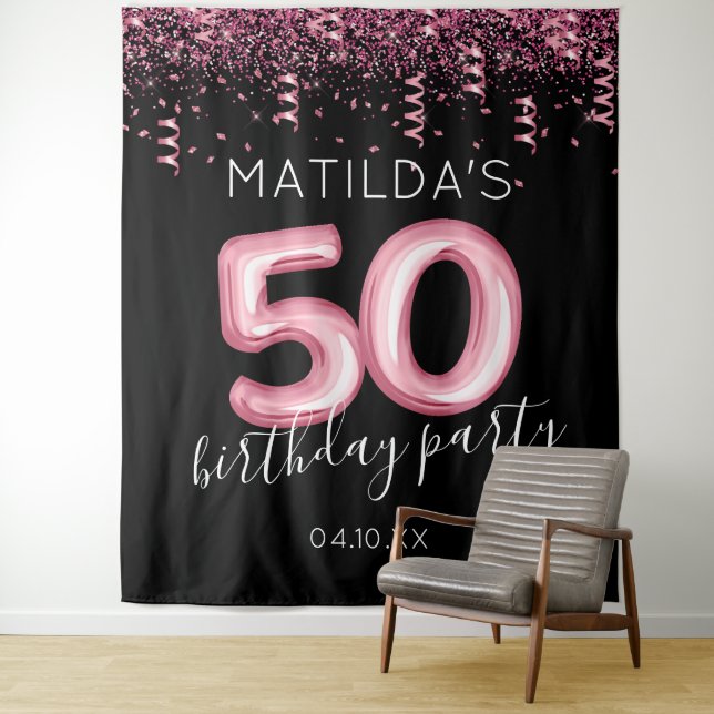 Tenture 50e anniversaire Parties scintillant rose fond de  (En situation)