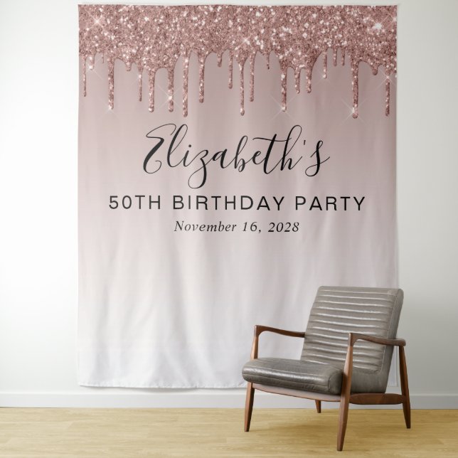 Tenture 50e anniversaire Rose Parties scintillant d'or Con (En situation)