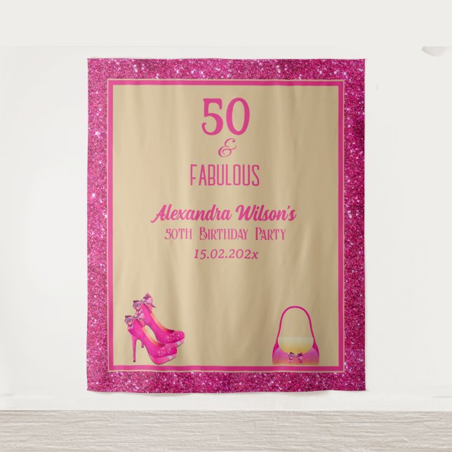 Tenture 50e Anniversaire talons hauts Pink Glittery Back D (Devant)