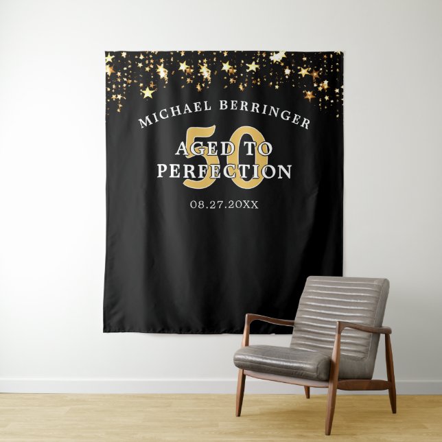 Tenture 50e anniversaire toile de fond AGED TO PERFECTION  (En situation)