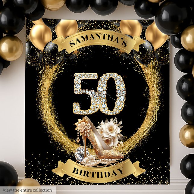 Tenture 50ème Anniversaire en tendance Numéros de Diamants (Trendy 50th Birthday Diamond Numbers High Heels Tapestry)