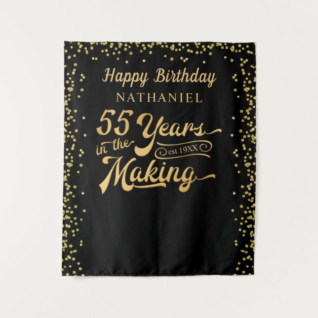 Tenture 55e anniversaire fond Noir Gold Confetti (Devant)
