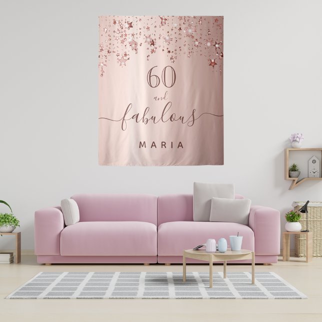 Tenture 60 étoiles rose gold fabuleux nom d'anniversaire (Créateur téléchargé)