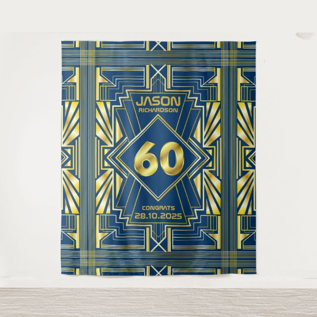 Tenture 60e anniversaire Art Déco Gold Blue Great Gatsby (Devant)