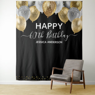 Tenture 60e anniversaire Gold Silver Black Balloons Tapest