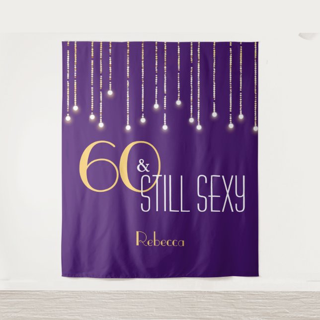 Tenture 60e anniversaire Purple Gold Photo Booth fond (Devant)