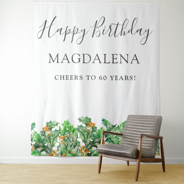 Tenture 60th Birthday Holly December Birth Flower Backdrop (En situation)
