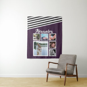 Tenture 6 Photo Collage Plum Striped Motif Personnalisé