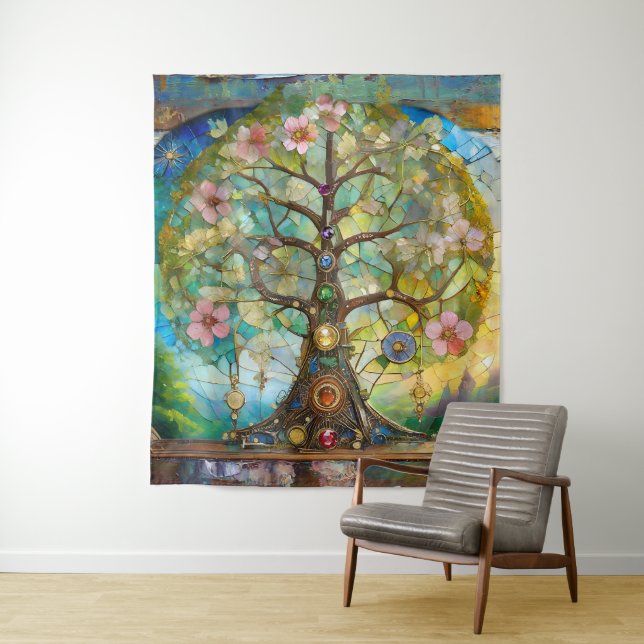 Tenture 7 Chakra Fleurissant Arbre De Vie (En situation)