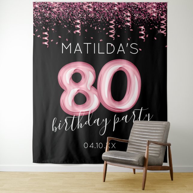 Tenture 80e anniversaire noir rose toile de fond photo (En situation)