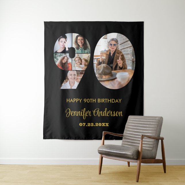 Tenture 90e anniversaire Numéro 90 Photo Collage moderne N (En situation)